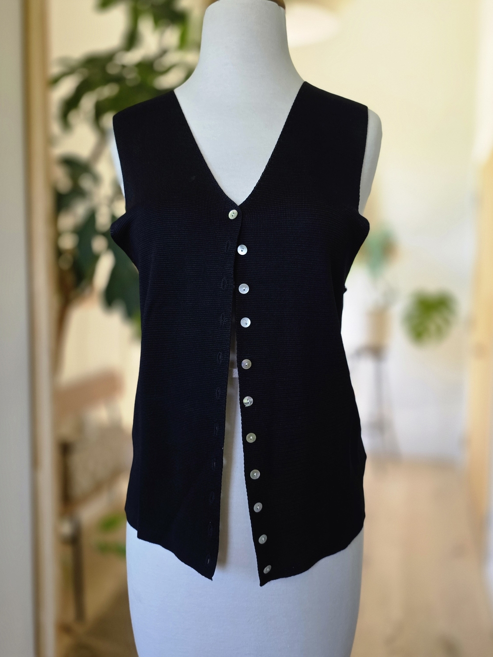 Vintage Sleeveless Button Front Rayon Knit Vest Tank